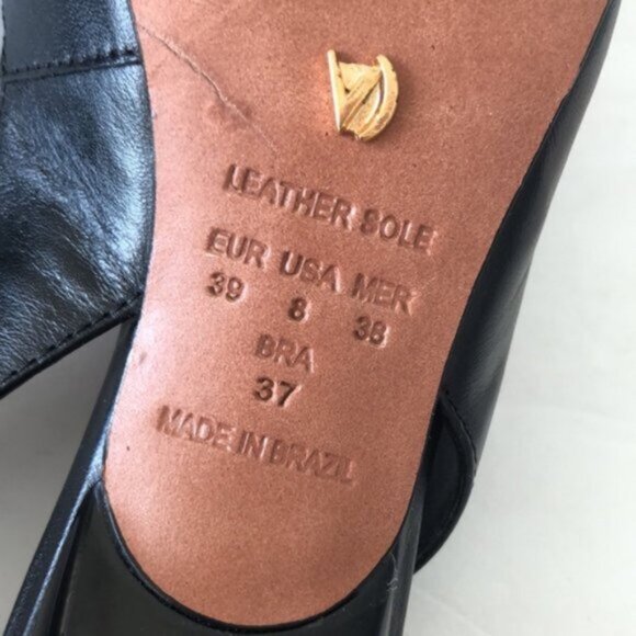 Anthropologie Vicenza Cartagena Sling Back Knot Black Leather Heels Sz 39 - Picture 9 of 12